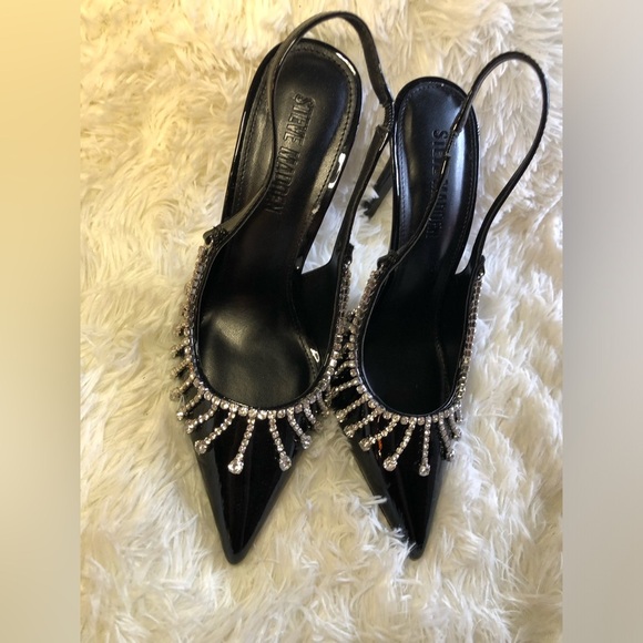 Steve Madden Black Slingback Heels with Rhinestone Detailing - Picture 3 of 16